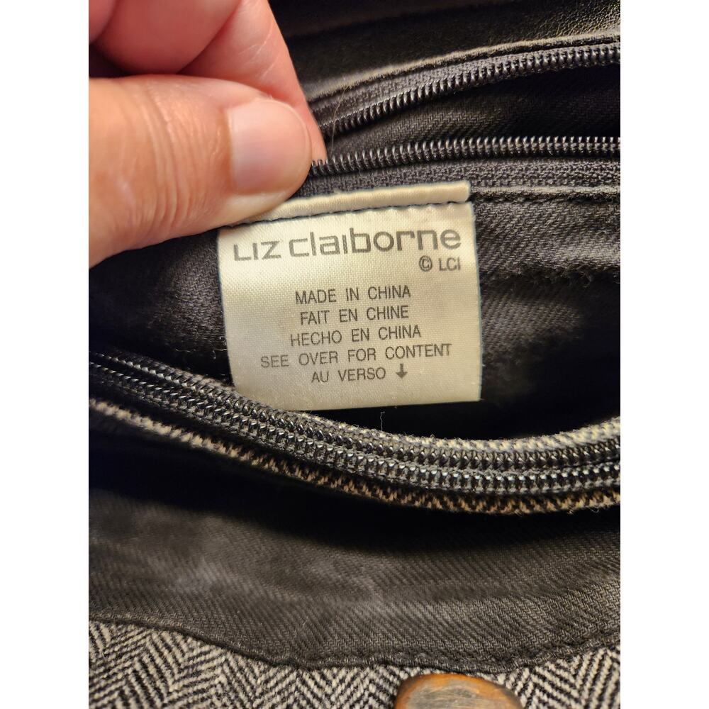 LIZ CLAIBORNE Vtg Double Top Handle Purse Grey Black Wool Tweed Grannycore Mob - Picture 5 of 12